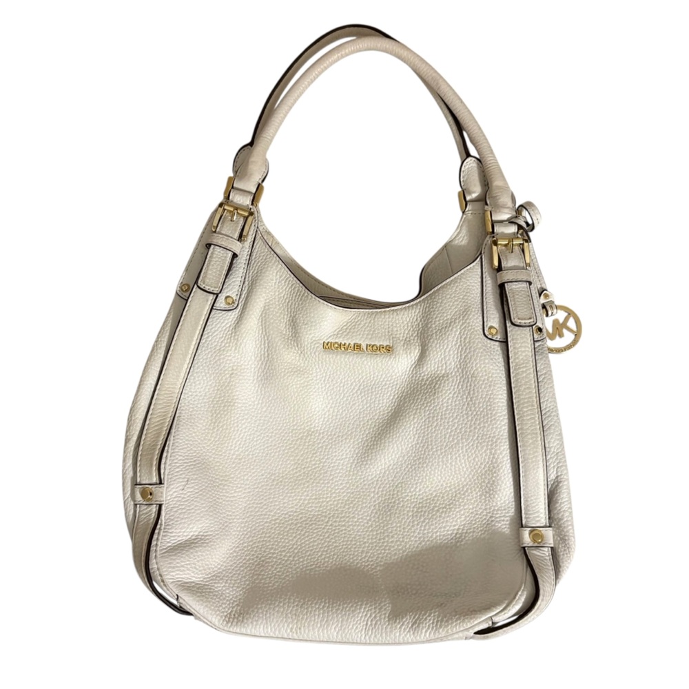Michael Kors Ivory Off White Bedford‎ Leather Shoulder Hobo Bag Designer Neutral